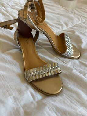 Jack Rogers Metallic Gold Braided Block Heel Sandals